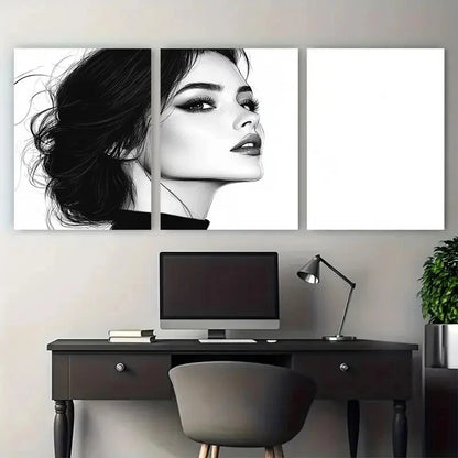 3pcs Elegant Black Fashion Woman Illustration Metal Print Ready to Hang Art - Bella Home Decor