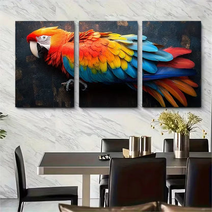 3pcs Scatrle Macaw Vibrant Rainbow Feathers Metal Print Ready to Hang Art