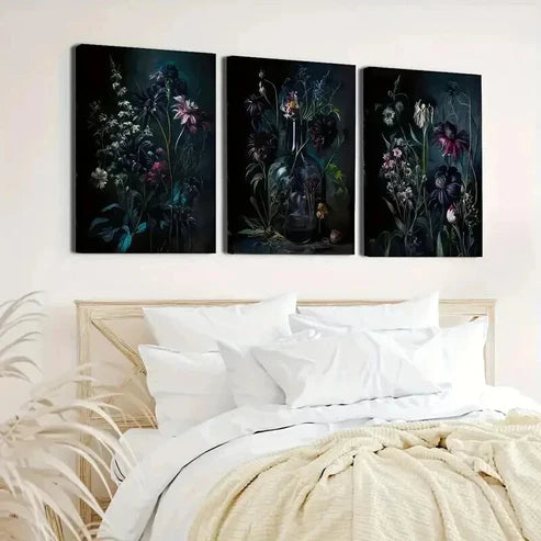 3pcs Dark Toned Vintage Botanical Prints Perfect Wall Art Canvas Unframed – High Quality Print 100% Australian Made Wall Canvas