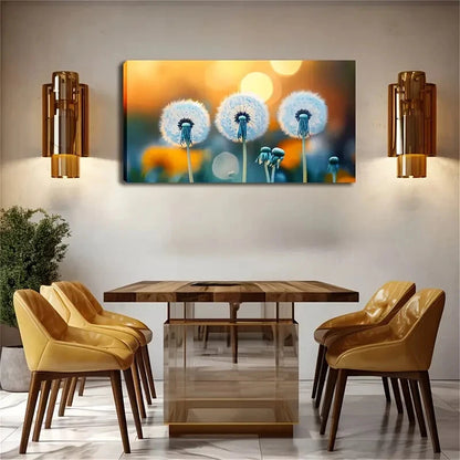 Three Full Dandelions Fluffy Wall Art Canvas Office Home Room Framed 120x60cm - Bella Home Decor