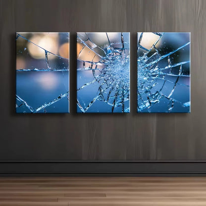 3pcs Modern Abstract Broken Glass Design Wall Art Set Canvas Framed 50x70cm - High Quality Print 100% Australian Made Wall Canvas Ready to Hang
