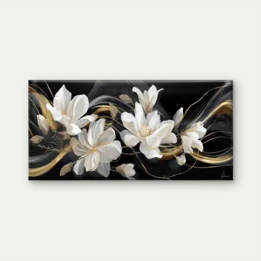 White & Golden Leaf Flower Wall Art Canvas Office Home Room Framed 120x60cm