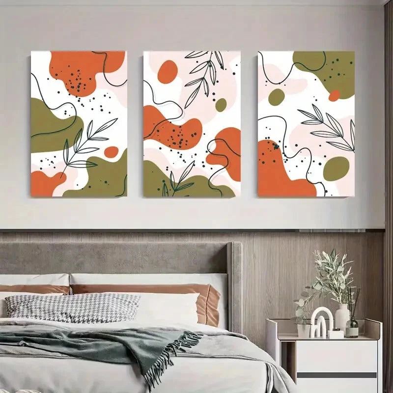 3pcs Abstract Nature Vibrant Leaf Metal Print Ready to Hang Art - Bella Home Decor