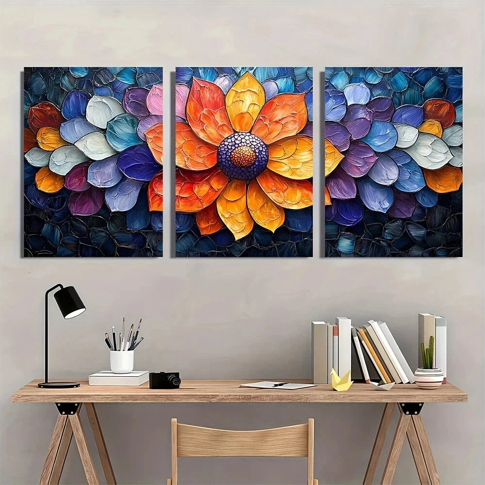 3pcs Wildflower Painting Bold Radiant Metal Print Ready to Hang Art - Bella Home Decor