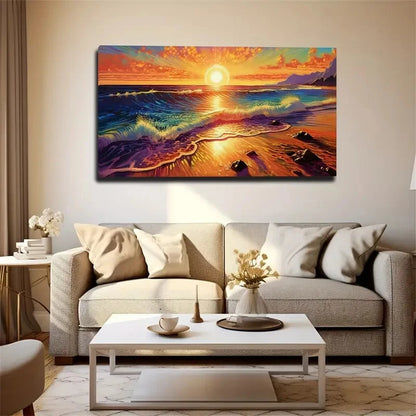 Sandy Shore & Sunrise Sky Wall Art Canvas Office Home Room Framed 120x60cm