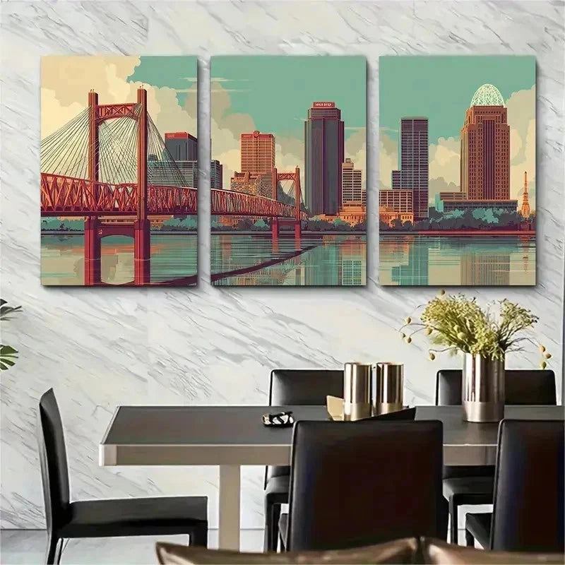 3pcs Retro Louisville Poster Set Vintage Perfect Wall Art Set Canvas Framed 50x70cm - High Quality Print 100% Australian Made Wall Canvas Ready to Hang