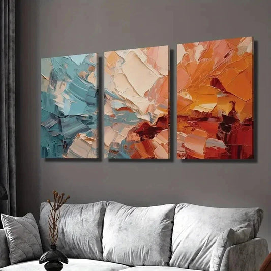 3pcs Vintage Red Blue Cream Oil Painting Wall Art Set Canvas Framed 60x90cm - High Quality Print 100% Australian Made Wall Canvas Ready to Hang