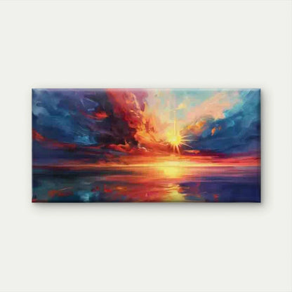Vibrant Sunset Ocean Wall Art Canvas Office Home Room Framed 120x60cm