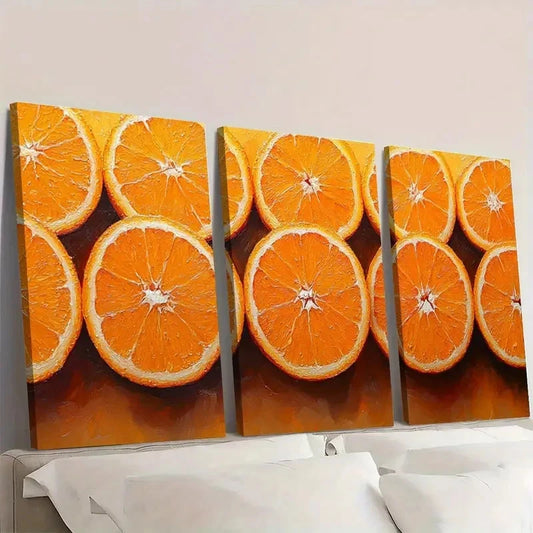 3pcs Orange Slices Fruits OS Wall Art Set Canvas Framed 50x70cm - High Quality Print 100% Australian Made Wall Canvas Ready to Hang