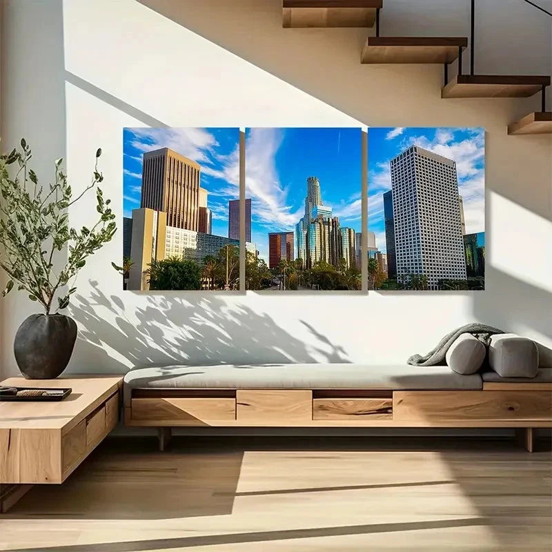 3pcs Downtown Los Angeles Skylines Metal Print Ready to Hang Art - Bella Home Decor