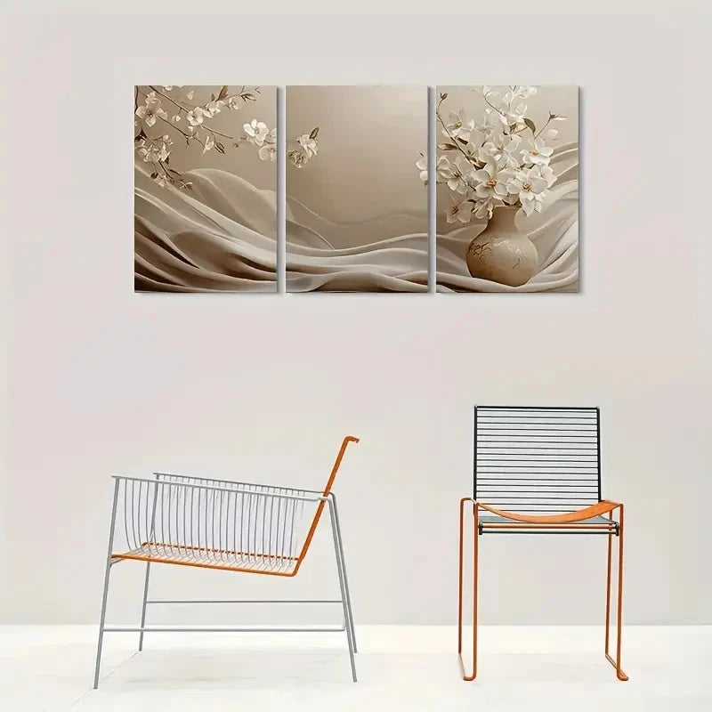 3pcs Abstract Floral Painting Vase Metal Print Ready to Hang Art - Bella Home Decor