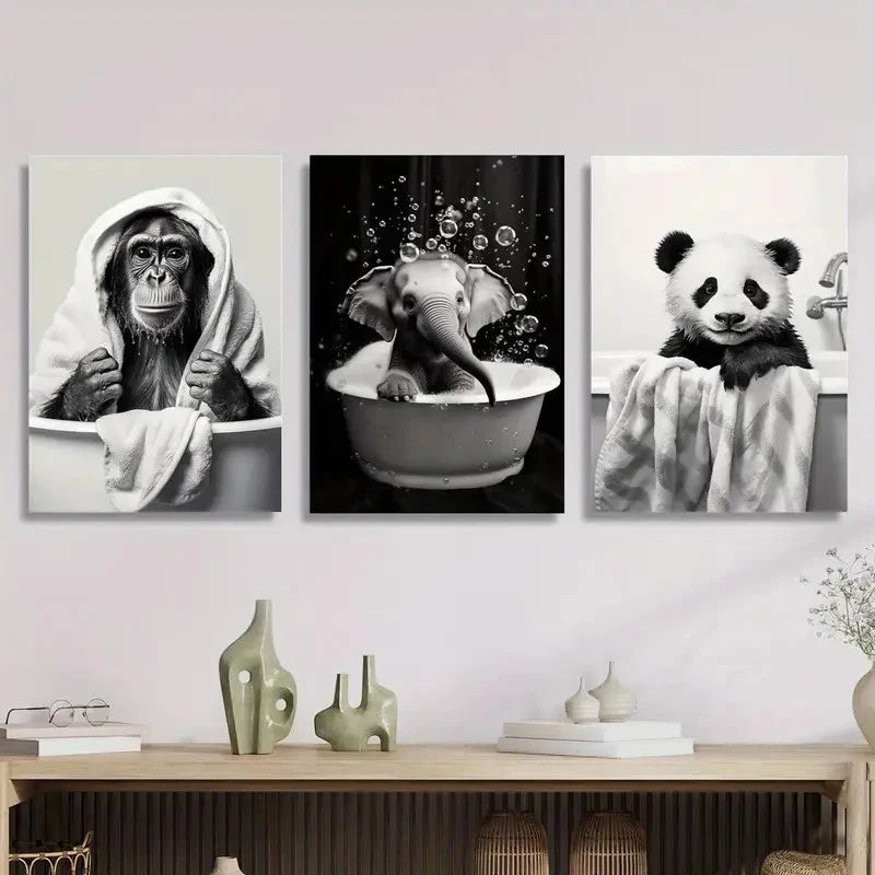 3pcs Artworks Featuring Adorable Cartoon Animal Canvas Framed 50x70cm - High Quality Print 100% Australian Made Wall Canvas Ready to Hang - Bella Home Decor