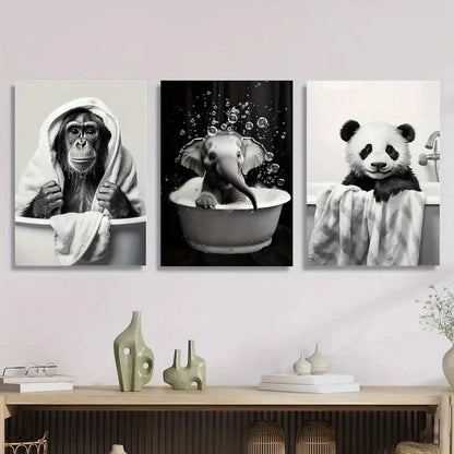 3pcs Artworks Featuring Adorable Cartoon Animal Canvas Framed 50x70cm - High Quality Print 100% Australian Made Wall Canvas Ready to Hang - Bella Home Decor