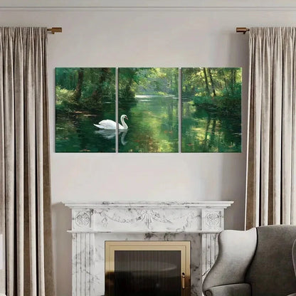 3pcs Enchanting Swan Lake Forest Reflections Metal Print Ready to Hang Art - Bella Home Decor