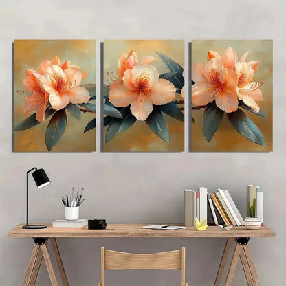 3pcs Tropical Flower Elegant Rhododendron Metal Print Ready to Hang Art - Bella Home Decor