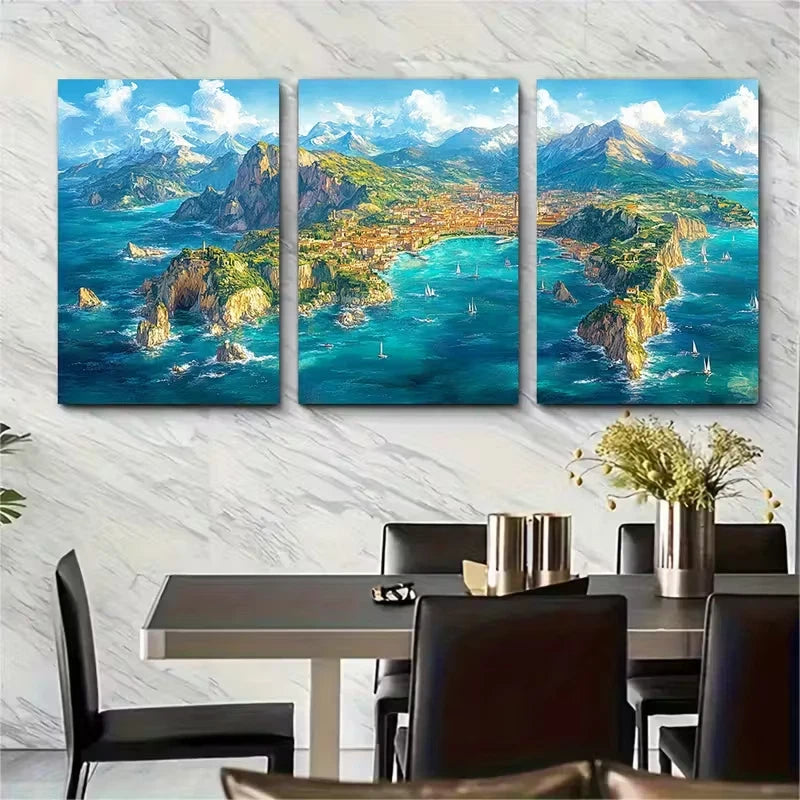3pcs Italian Map Coastal Cities Metal Print Ready to Hang Art