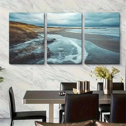 3pcs Ocean Waves & Sandy Shores Coastal Perfect Wall Art Set Canvas Framed 50x70cm - High Quality Print 100% Australian Made Wall Canvas Ready to Hang