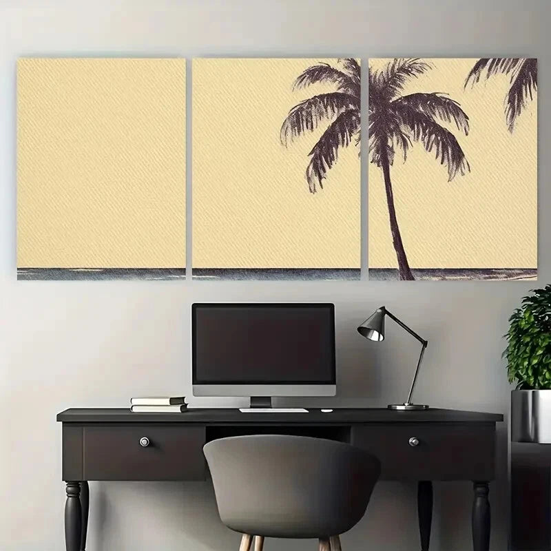 3pcs Minimalist Tropical Beach Palm Trees Metal Print Ready to Hang Art - Bella Home Decor