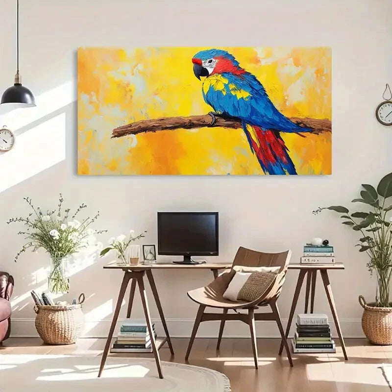 Vibrant Nature Tropical Parrot Wall Art Canvas Office Home Room Framed 120x60cm - Bella Home Decor