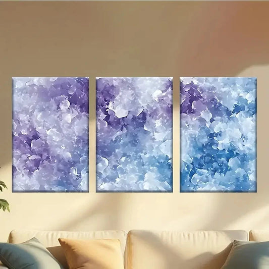 3pcs Abstract Blue & Purple Geometric Patterns Wall Art Set Canvas Framed 60x90cm - High Quality Print 100% Australian Made Wall Canvas Ready to Hang