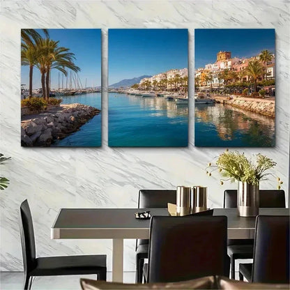 3pcs Marbella Travel Posters Spain Perfect Wall Art Set Canvas Framed 50x70cm - High Quality Print 100% Australian Made Wall Canvas Ready to Hang