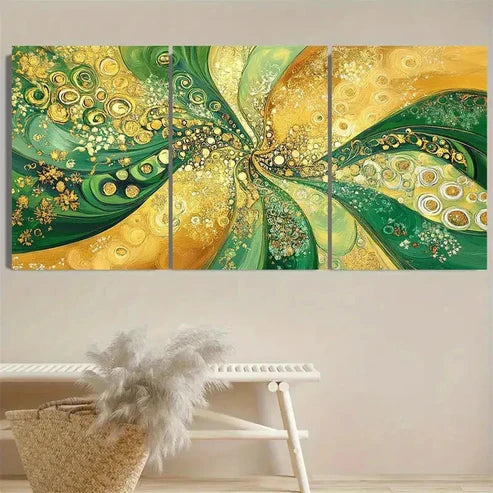 3pcs Bohemian Golden and Green Wall Art Set Canvas Unframed - High Quality Print 100% Australian Made Wall Canvas