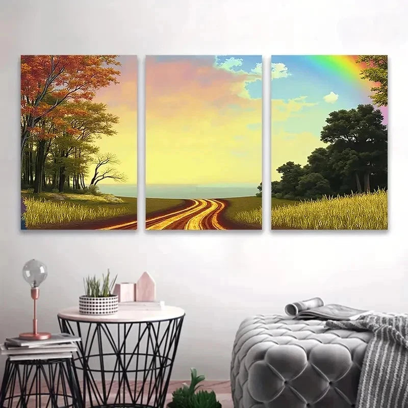 3pcs Dirt Road Painting Wall Art Set Canvas Framed 50x70cm - High Quality Print 100% Australian Made Wall Canvas Ready to Hang - Bella Home Decor