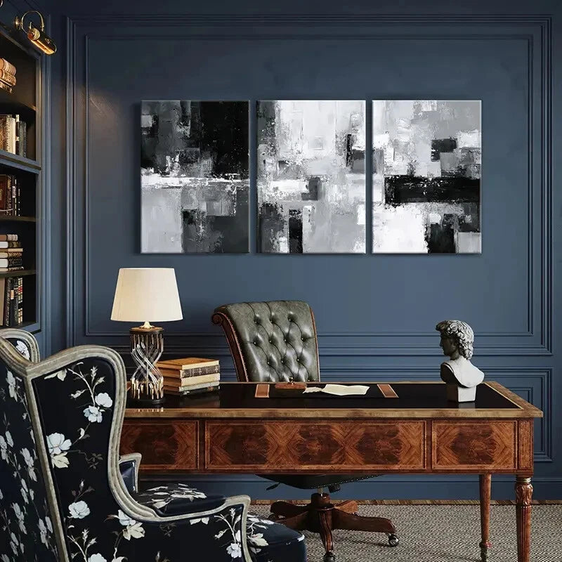 3pcs Abstract Cityscape Art Monochrome Palette Metal Print Ready to Hang Art - Bella Home Decor
