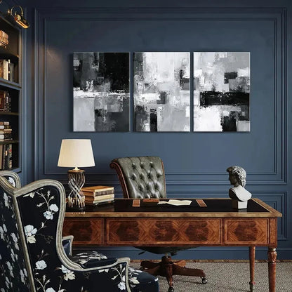 3pcs Abstract Cityscape Art Monochrome Palette Metal Print Ready to Hang Art - Bella Home Decor