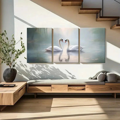 3pcs Elegant Swans Serene Lake Soft Light Metal Print Ready to Hang Art - Bella Home Decor