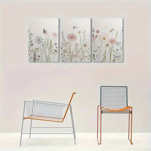 3pcs Pink and White Flowers with Butterflies  Wall Art Set Canvas Unframed - High Quality Print 100% Australian Made Wall Canvas