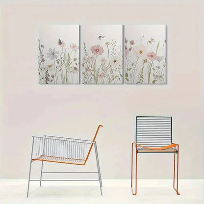 3pcs Pink and White Flowers with Butterflies  Wall Art Set Canvas Unframed - High Quality Print 100% Australian Made Wall Canvas