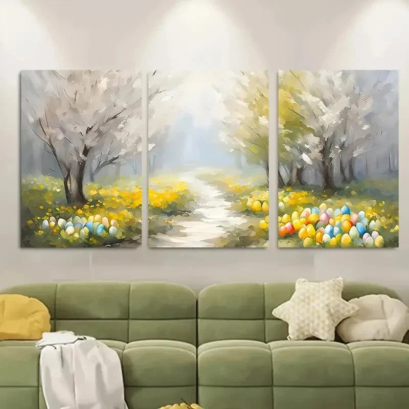 3pcs Blooming Trees & Colorful Eggs Metal Print Ready to Hang Art - Bella Home Decor