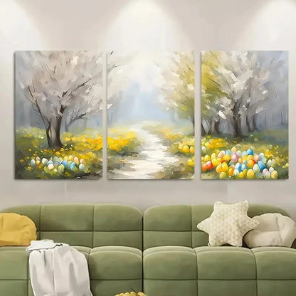 3pcs Blooming Trees & Colorful Eggs Metal Print Ready to Hang Art - Bella Home Decor