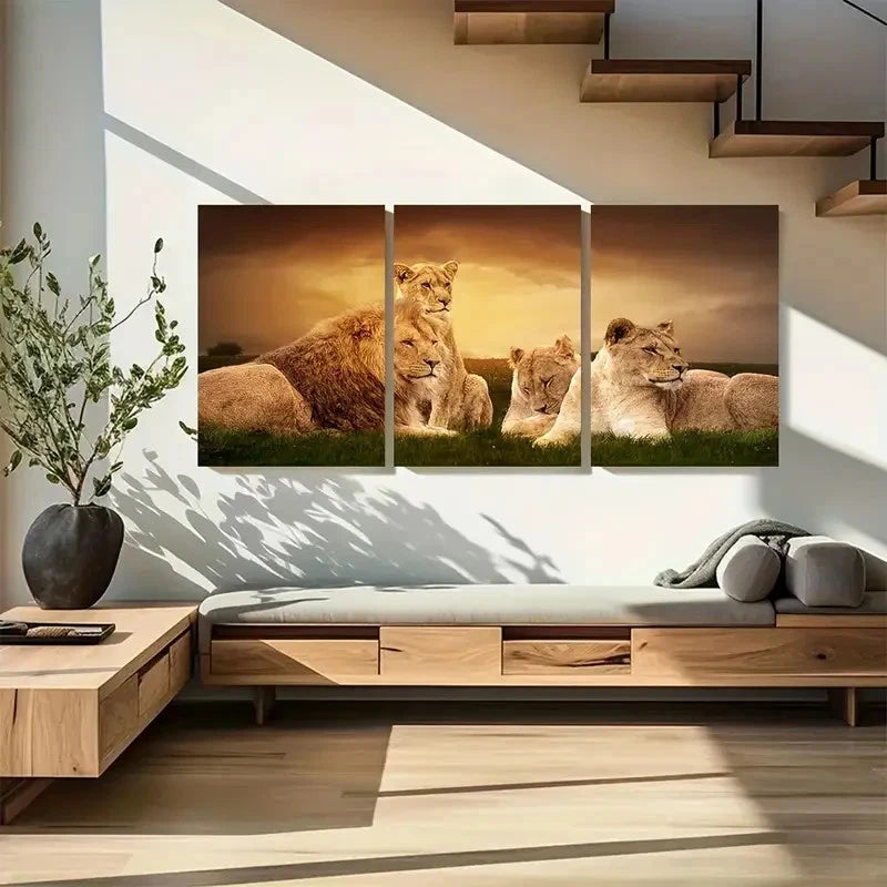 3pcs African Lions Pride Resting Metal Print Ready to Hang Art - Bella Home Decor