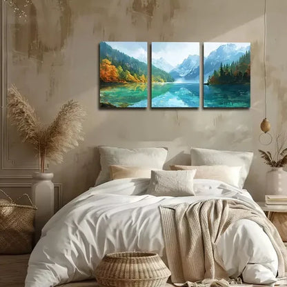 3pcs Featuring Green Lakes And Mountains Wall Art Set Wall Art Canvas Unframed - High Quality Print 100% Australian Made Wall Canvas