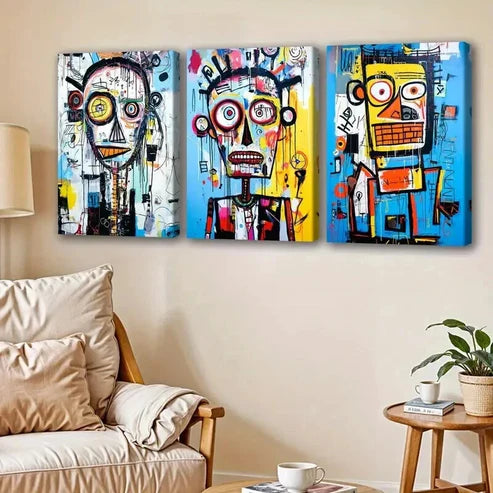 3pcs Abstract Human Face Graffiti Wall Art Set Canvas Unframed - High Quality Print 100% Australian Made Wall Canvas - Bella Home Decor