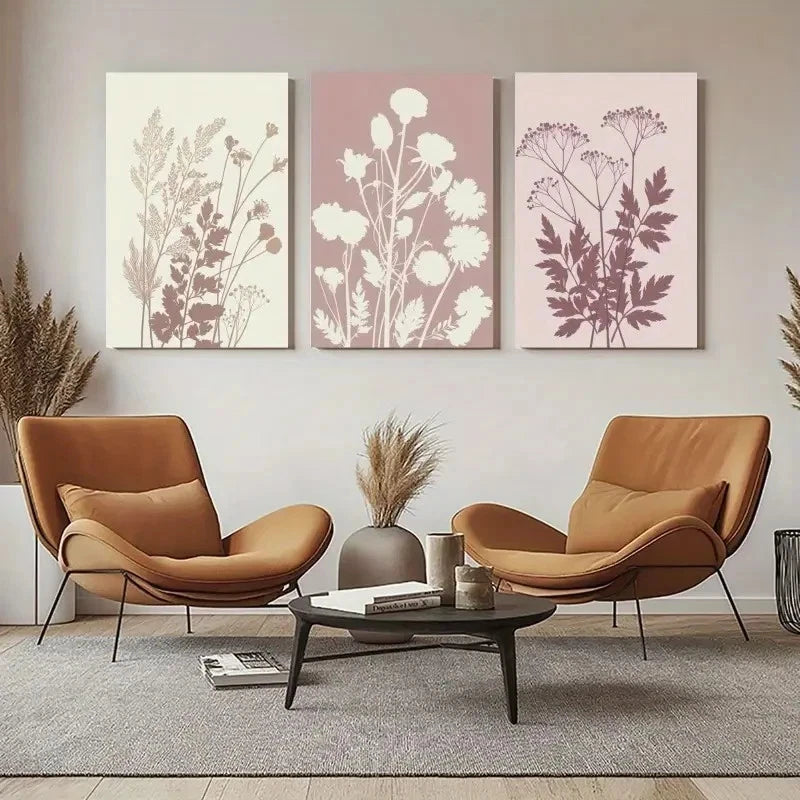 3pcs Botanical Silhouette Wildflower & Herb Design Metal Print Ready to Hang Art - Bella Home Decor