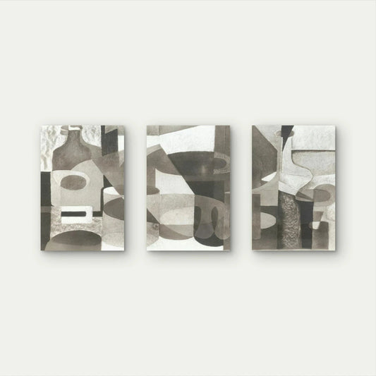 3pcs Monochrome Abstract Geometric Neutral Wall Art Set Canvas Framed 40x60cm - High Quality Print 100% Australian Made Wall Canvas Ready to Hang