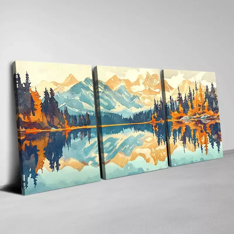 3pcs Trees, Lakes, Water, And Mountains View Wall Art Set Canvas Framed 50x70cm - High Quality Print 100% Australian Made Wall Canvas Ready to Hang