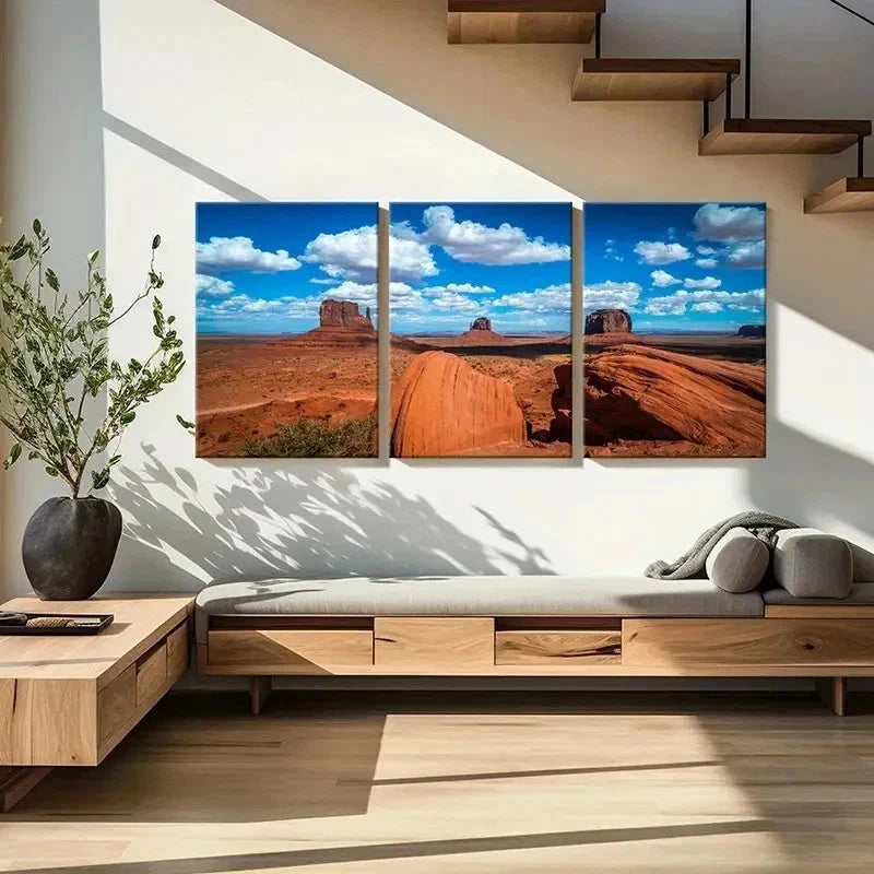 3pcs Yellowstone Park Monument Valley Wall Art Set Canvas Framed 50x70cm - High Quality Print 100% Australian Made Wall Canvas Ready to Hang - Bella Home Decor