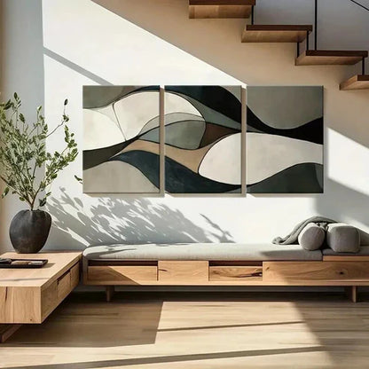 3pcs Abstract Wavy Flowing Lines Neutral Colors Wall Art Canvas Unframed - High Quality Print 100% Australian Made Wall Canvas - Bella Home Decor