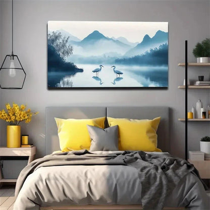 Misty Mountains & Serene Wall Art Canvas Office Home Room Framed 120x60cm