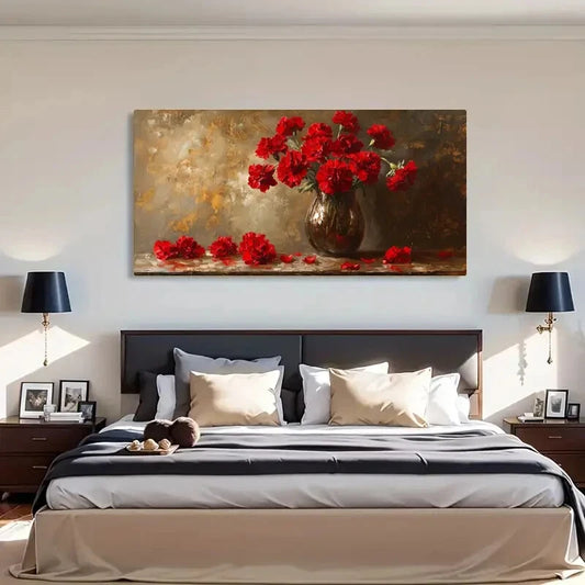 Vibrant Red Carnation Vase Wall Art Canvas Office Home Room Framed 120x60cm