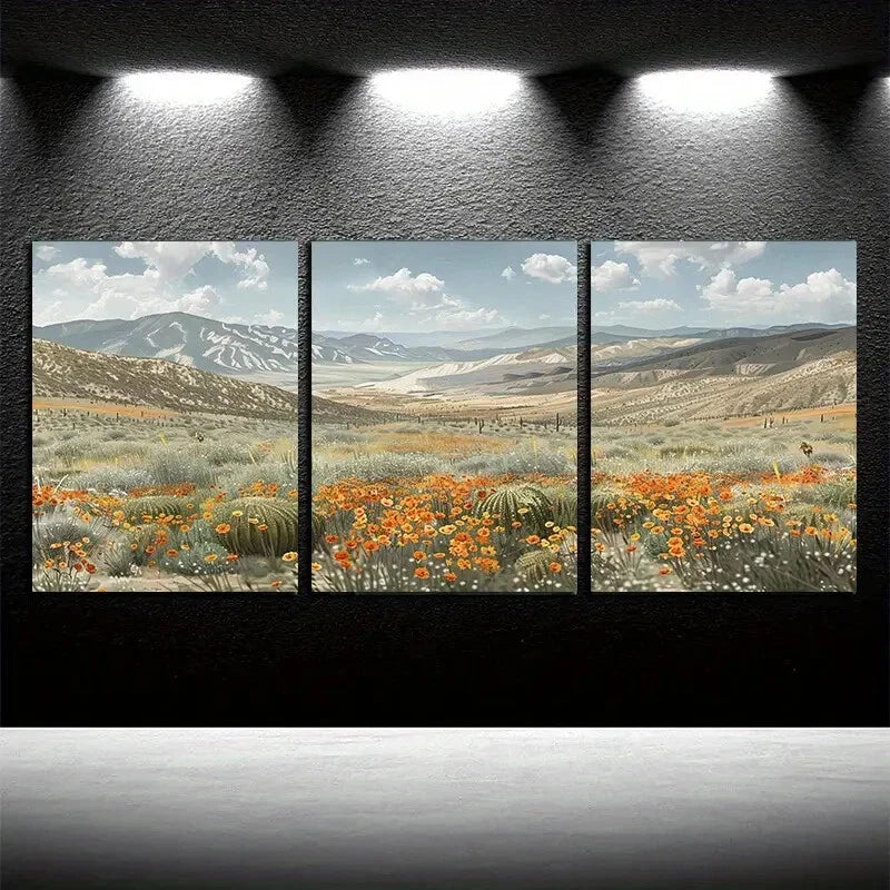 3pcs Desert Cactus Oasis Landscape Scene Metal Print Ready to Hang Art - Bella Home Decor
