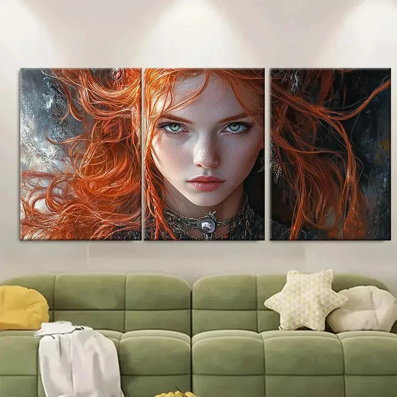 3pcs Red Hair Girl RG    Wall Art Set Canvas Framed 60x90cm - High Quality Print 100% Australian Made Wall Canvas Ready to Hang