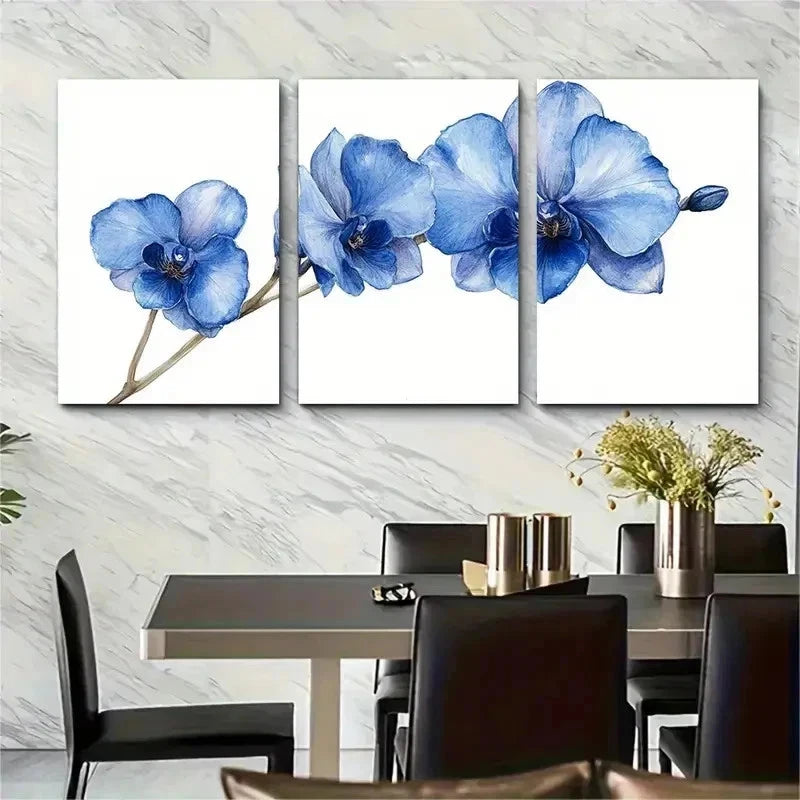 3pcs Delicate Floral Design Blue  Wall Art Set Canvas Framed 40x60cm - High Quality Print 100% Australian Made Wall Canvas Ready to Hang - Bella Home Decor