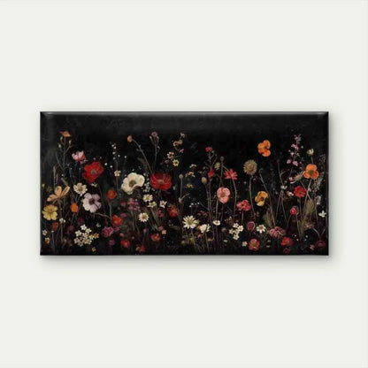 Modern Wildflowers on Black Wall Art Canvas Office Home Room Framed 120x60cm