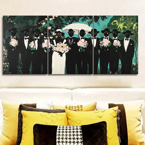 3pcs At the funeral Painting Wall Art Set Canvas Unframed - High Quality Print 100% Australian Made Wall Canvas - Bella Home Decor
