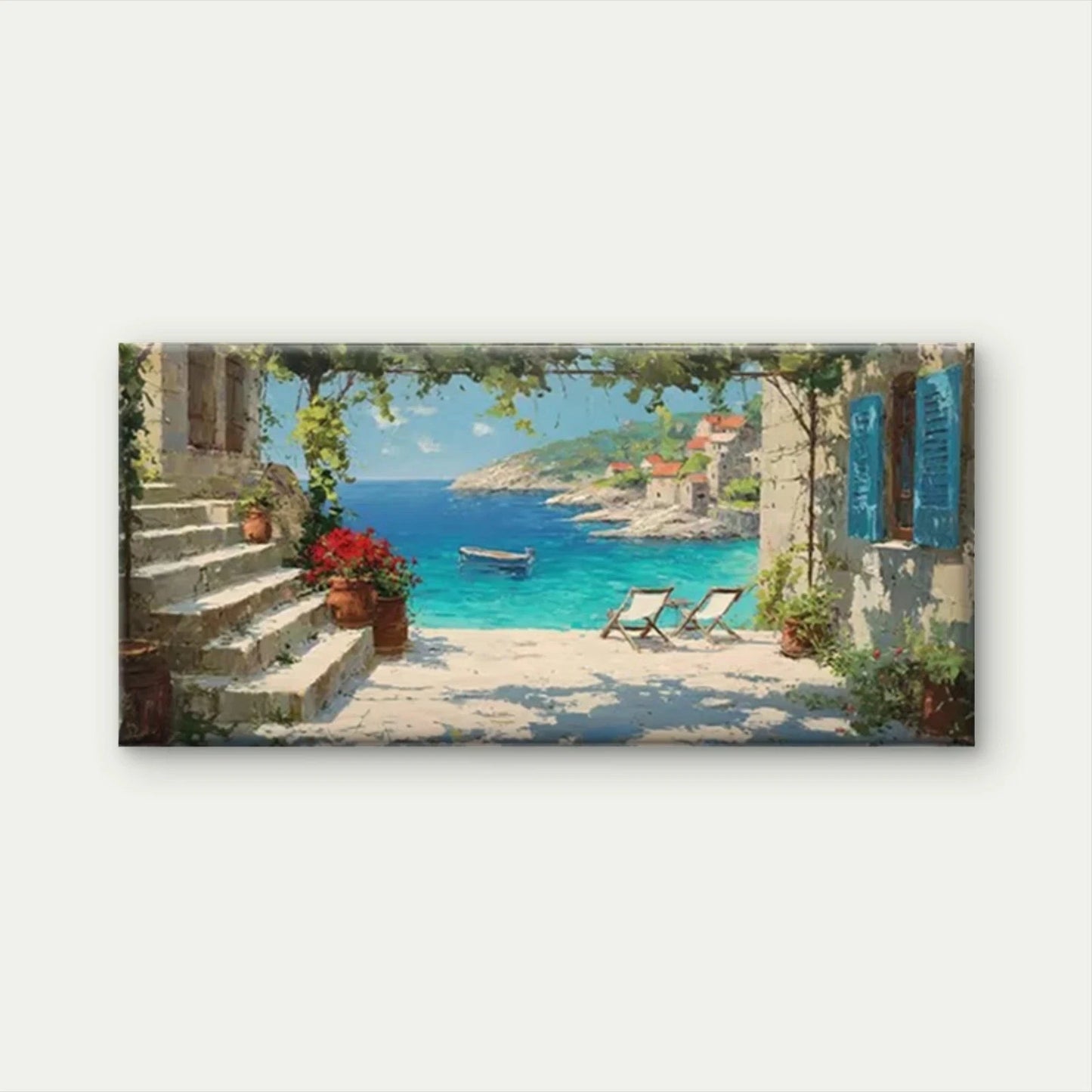 Mediterranean Scenic Sea View Wall Art Canvas Office Home Room Framed 120x60cm